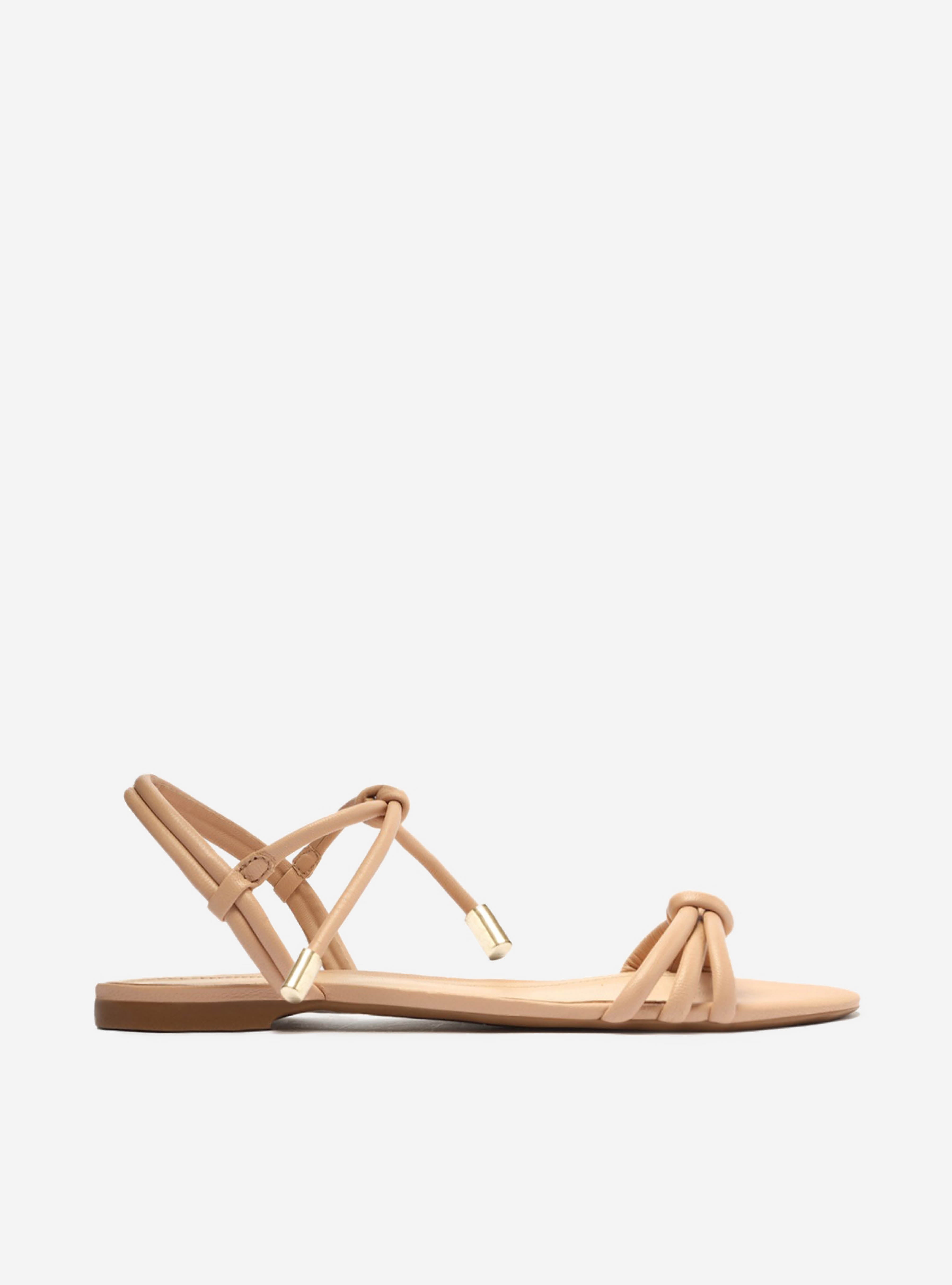 Camila Beige Flat Leather Sandal – Arezzo