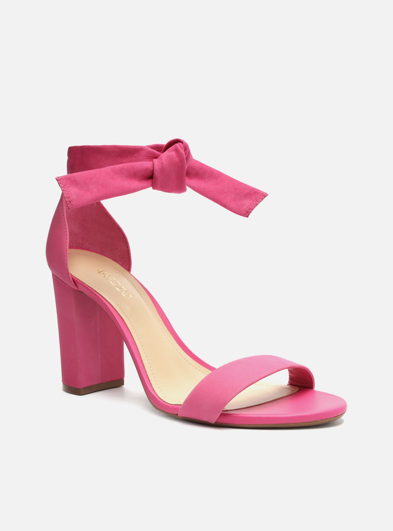 Addison Pink High Block Genuine Leather Sandal Arezzo