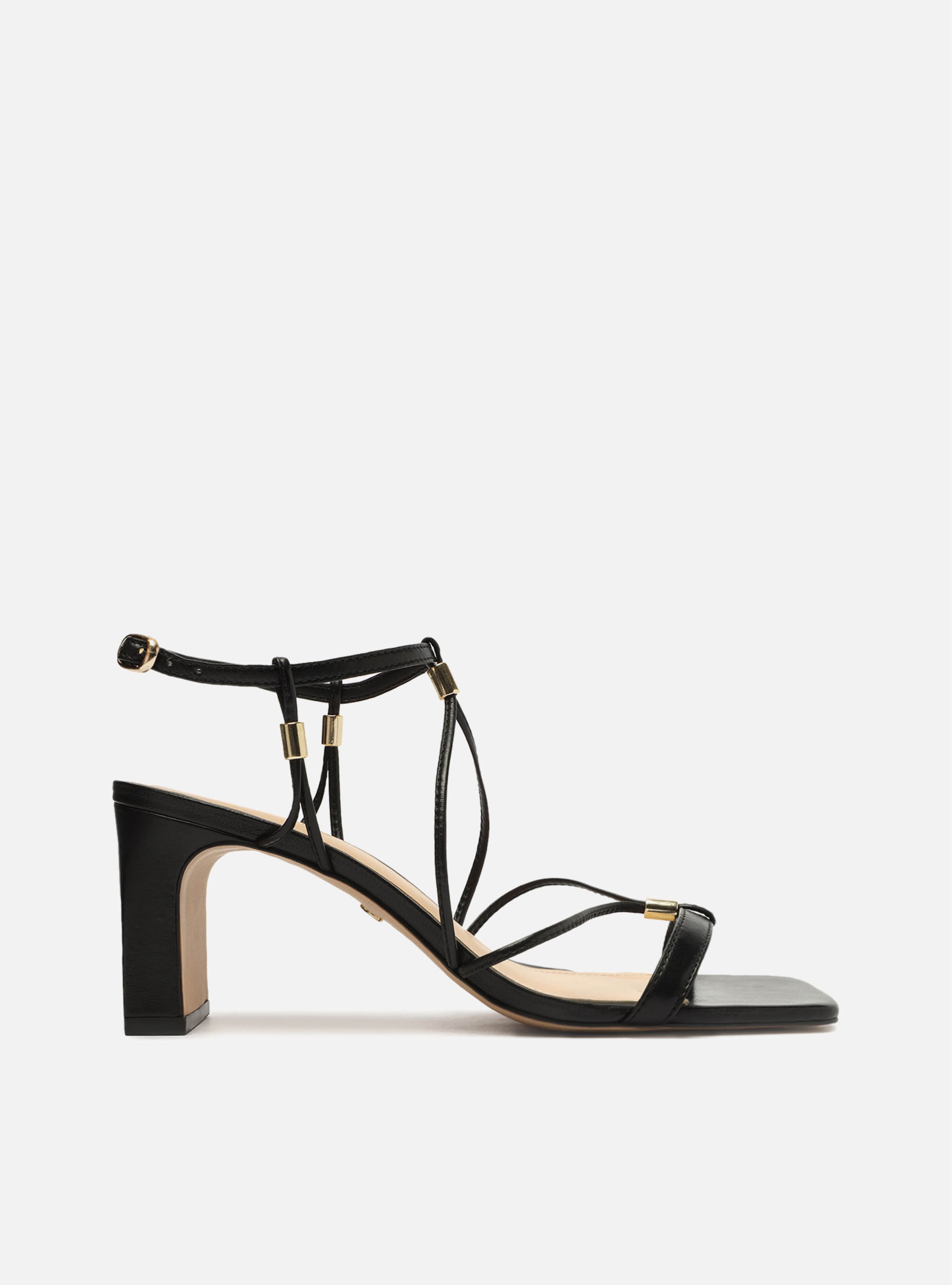 Bella Black Mid Block Synthetic Sandal – Arezzo