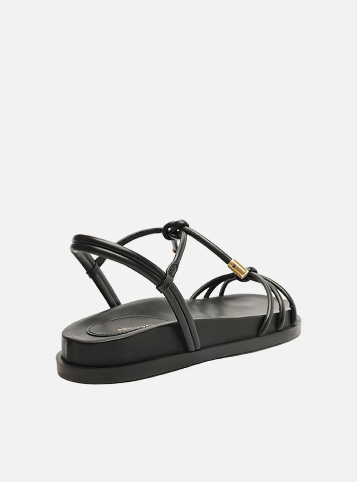 Camila Black Flat Genuine Leather Nappa Sandal – Arezzo