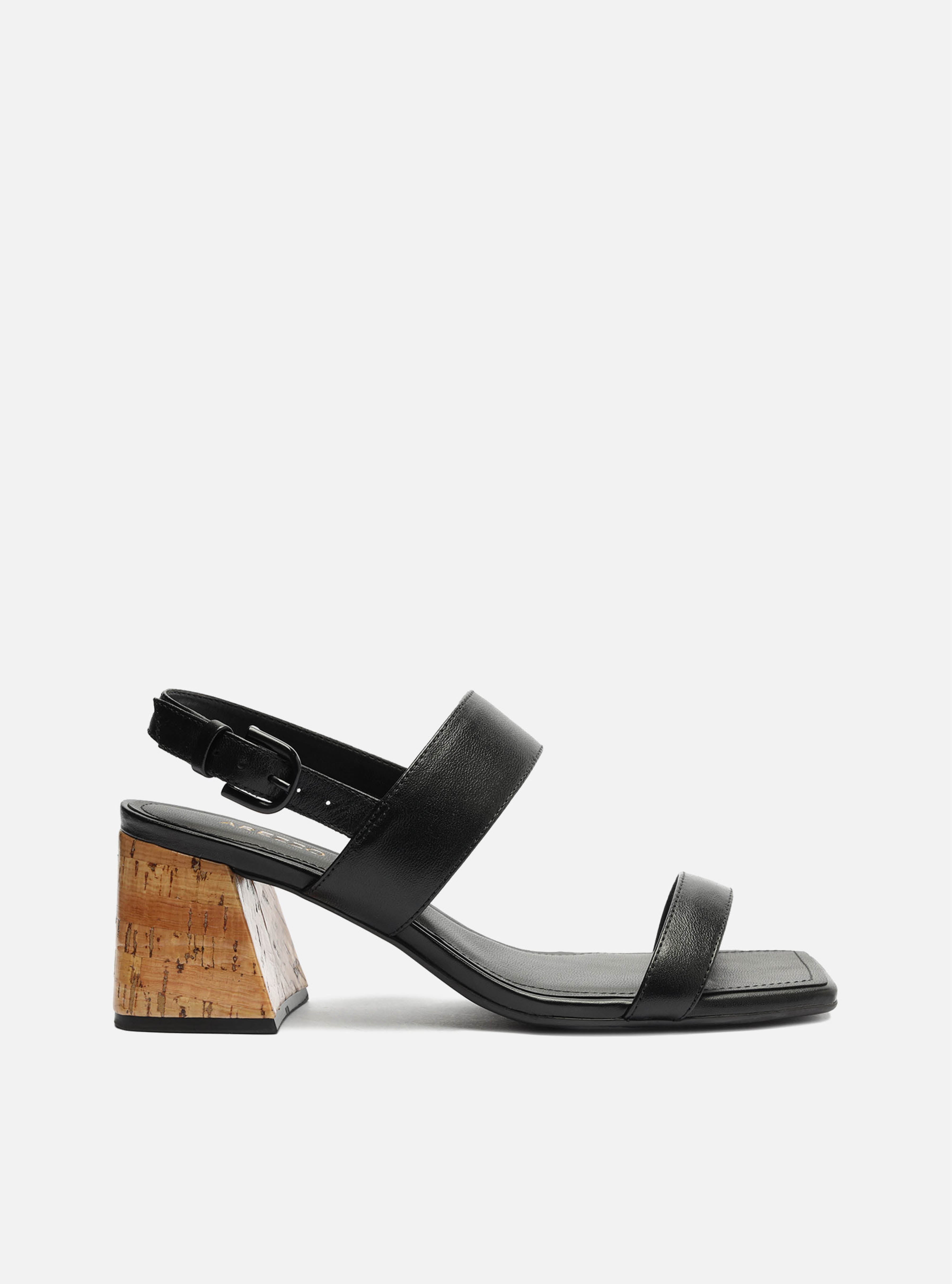 Magnolia Black Mid Block Leather Sandal – Arezzo