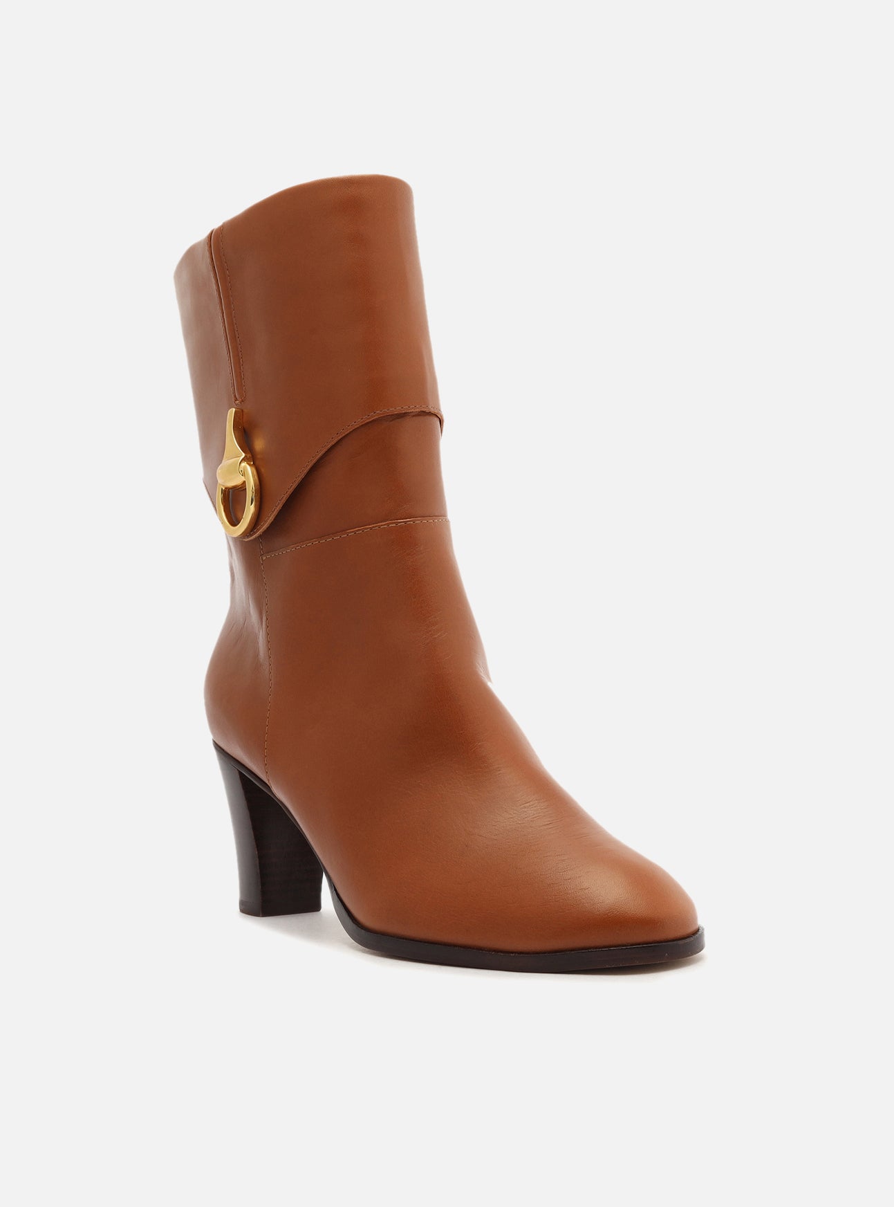 Vivian Brown Mid Block Genuine Leather Boot Arezzo