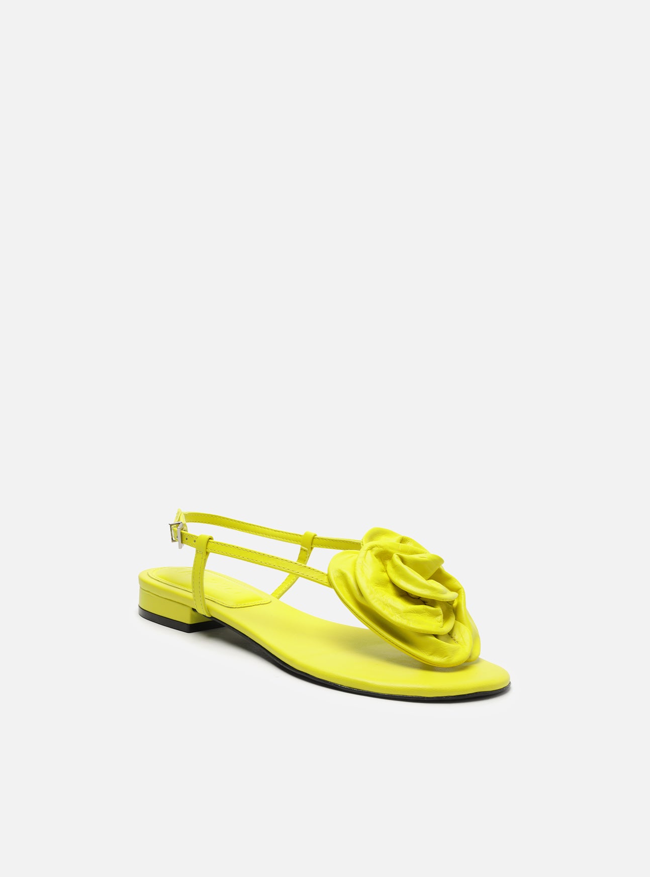 Isla Yellow Low Block Genuine Leather Sandal Arezzo